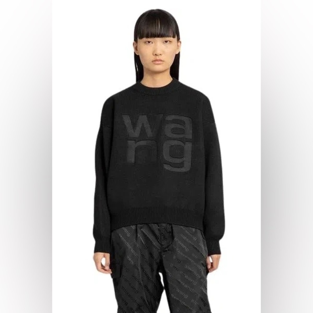 Alexander Wang Logo Debossed Stacked Logo Crew-Neck Sweater Pullover Black XS